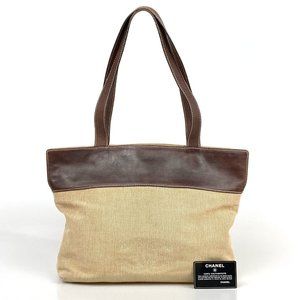 CHANEL TOTE BAG RAFFIA LEATHER BI COLOR